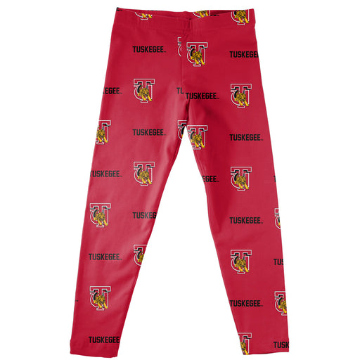 Tuskegee Golden Tigers Vive La Fete Girls Game Day All Over Two Logos Elastic Waist Classic Play Crimson Leggings Tights