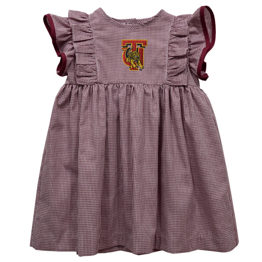 Tuskegee University Golden Tigers Embroidered Maroon Gingham Ruffle Dress