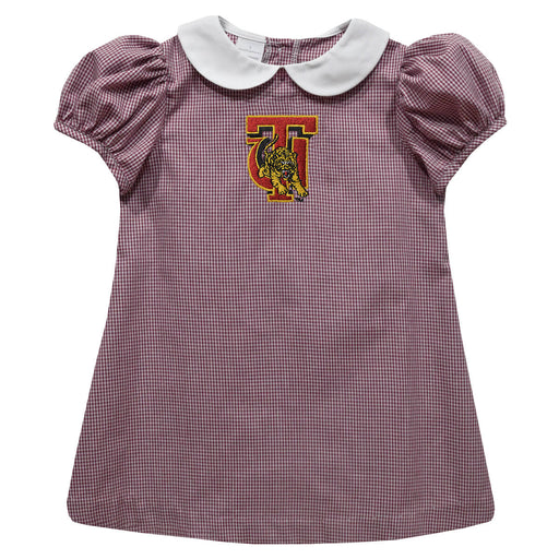 Tuskegee University Golden Tigers Embroidered Maroon Gingham Short Sleeve A Line Dress