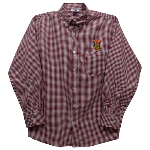 Tuskegee University Golden Tigers Embroidered Maroon Gingham Long Sleeve Button Down