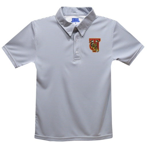 Tuskegee University Golden Tigers Embroidered Gray Stripes Short Sleeve Polo Box Shirt