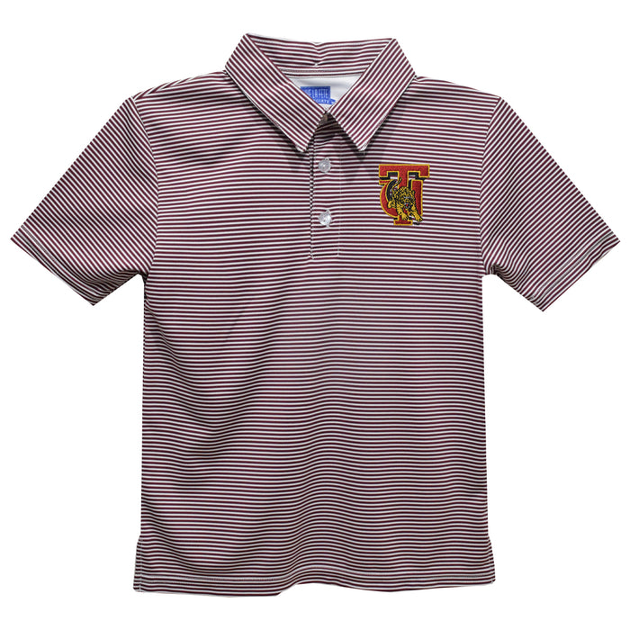 Tuskegee University Golden Tigers Embroidered Maroon Stripes Short Sleeve Polo Box Shirt