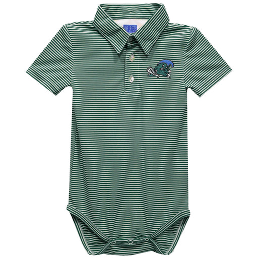 Tulane Green Wave Embroidered Hunter Green Stripes Stripe Knit Polo Onesie