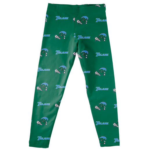 Tulane Green Wave Vive La Fete Girls Game Day All Over Two Logos Elastic Waist Classic Play Green Leggings Tights