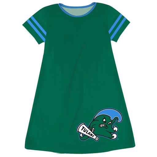 Tulane Green Wave Vive La Fete Girls Game Day Short Sleeve Green A-Line Dress with large Logo