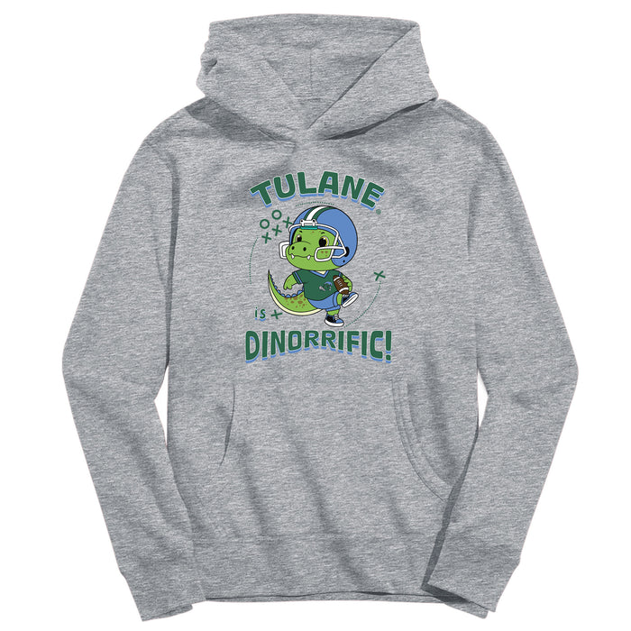 Tulane Green Wave Dinorrific Heather Grey Cotton Youth Hoodie