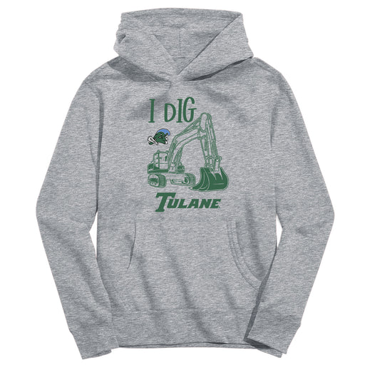 Tulane Green Wave Excavator Heather Grey Cotton Youth Hoodie