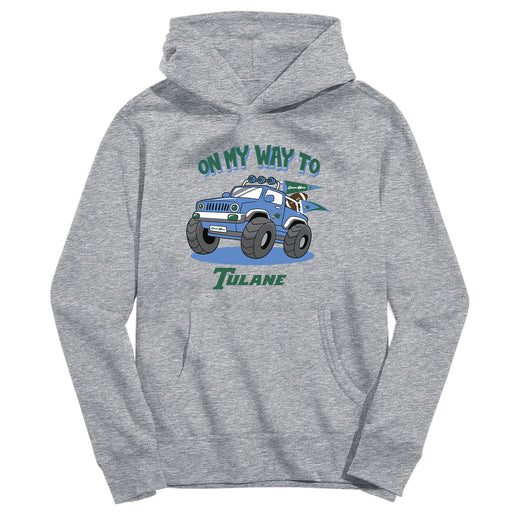 Tulane Green Wave On My Way Monster Truck Heather Grey Cotton Youth Hoodie