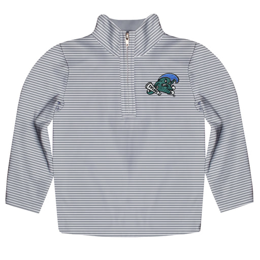 Tulane Green Wave Embroidered Gray Stripes Quarter Zip Pullover