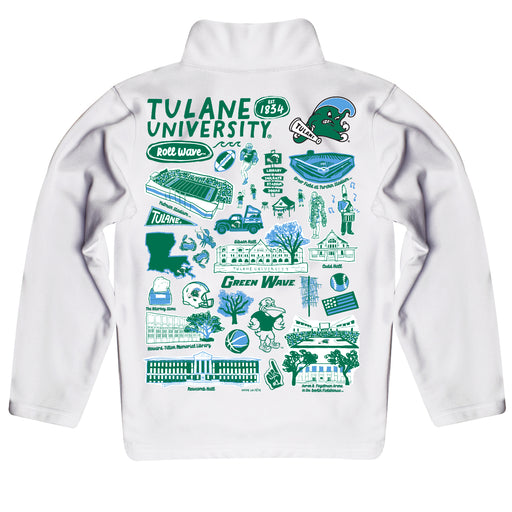 Tulane Green Wave Hand Sketched Vive La Fete Impressions Artwork White Boys Quarter Zip Pullover V1 - Vive La Fête - Online Apparel Store