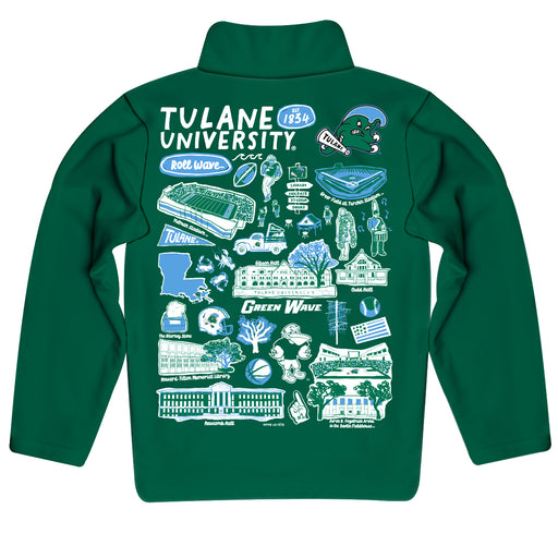 Tulane Green Wave Hand Sketched Vive La Fete Impressions Artwork Green Boys Quarter Zip Pullover V1 - Vive La Fête - Online Apparel Store