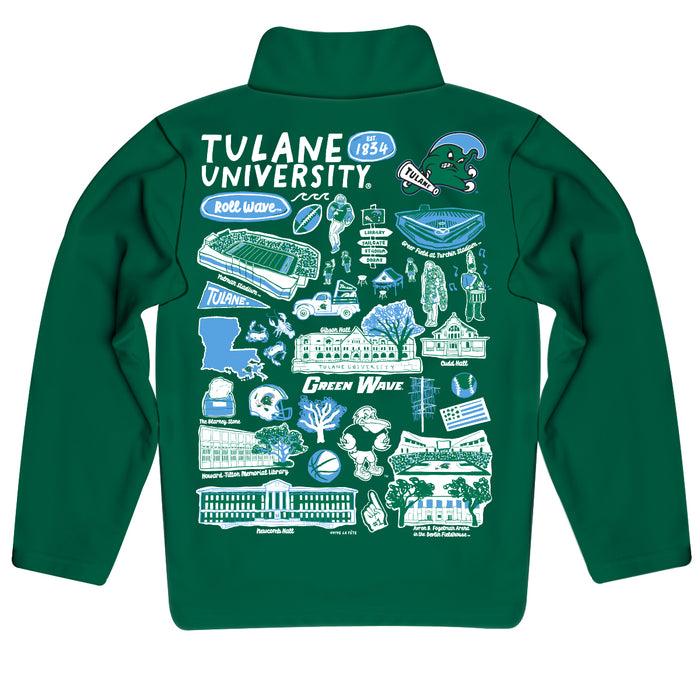 Tulane Green Wave Hand Sketched Vive La Fete Impressions Artwork Green Boys Quarter Zip Pullover V1 - Vive La Fête - Online Apparel Store