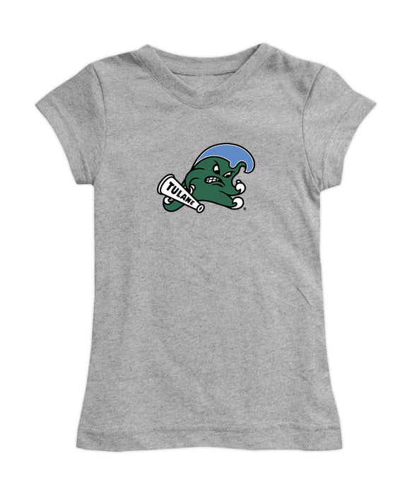 Tulane Green Wave Girl´s Fitted Cotton T-shirt Grey