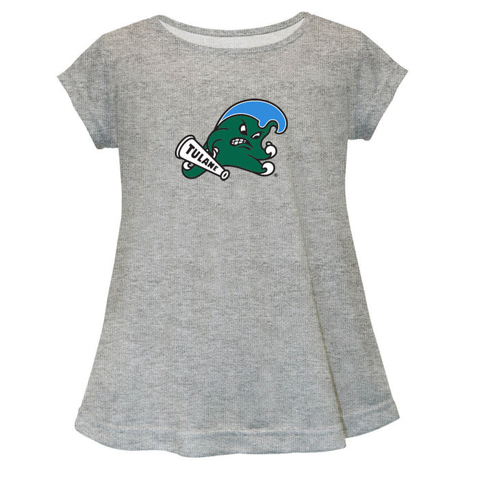 Tulane Green Wave Short Sleeve Youth Cotton Top Grey