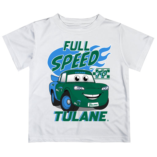 Tulane Green Wave Vive La Fete Toy Racing Car Boys Game Day White Short Sleeve Tee