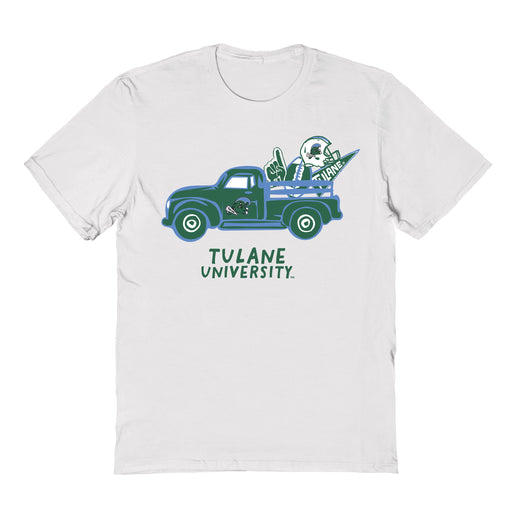 Tulane Green Wave Hand Sketched Vive La Fete Impressions Truck Kids White Cotton T-shirt
