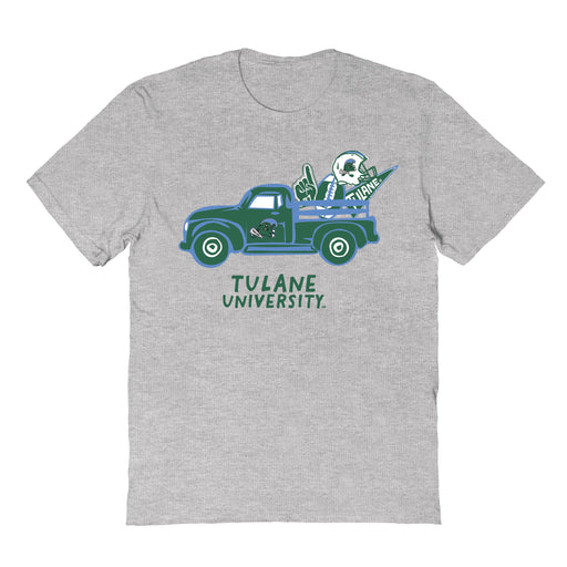 Tulane Green Wave Hand Sketched Vive La Fete Impressions Truck Kids Grey Cotton T-shirt
