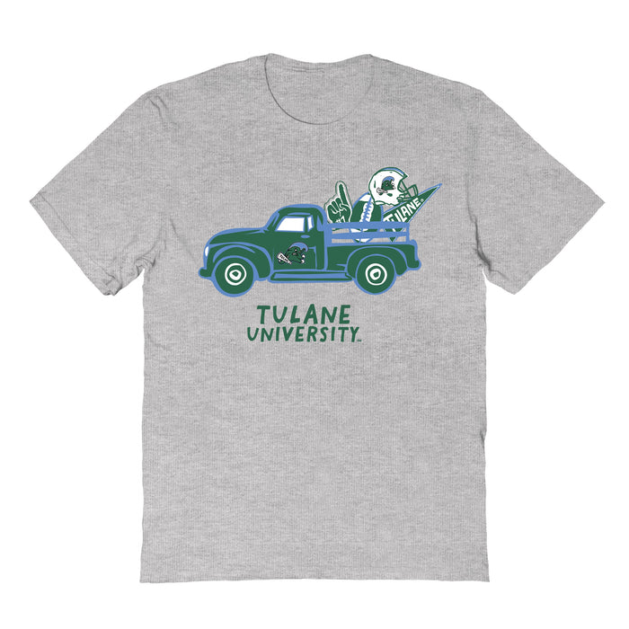 Tulane Green Wave Hand Sketched Vive La Fete Impressions Truck Kids Grey Cotton T-shirt