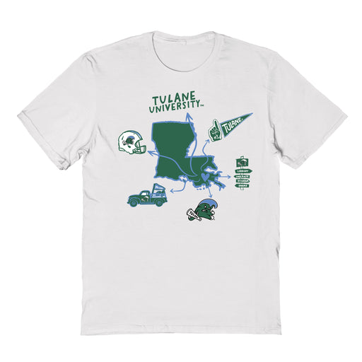 Tulane Green Wave Hand Sketched Vive La Fete Impressions Icones Kids White T-shirt