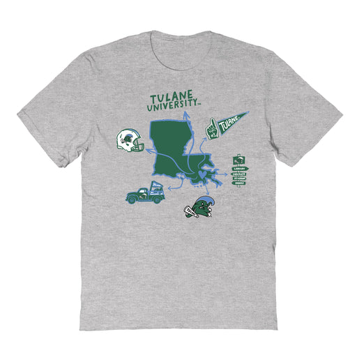 Tulane Green Wave Hand Sketched Vive La Fete Impressions Icones Kids Grey T-shirt