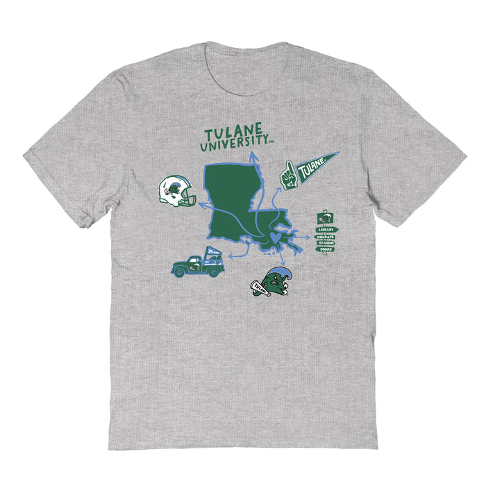 Tulane Green Wave Hand Sketched Vive La Fete Impressions Icones Kids Grey T-shirt