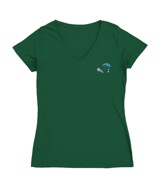 Tulane Green Wave Hand Sketched Vive La Fete Impressions Artwork Green Women Cotton Short Sleeve V-Neck Tshirt