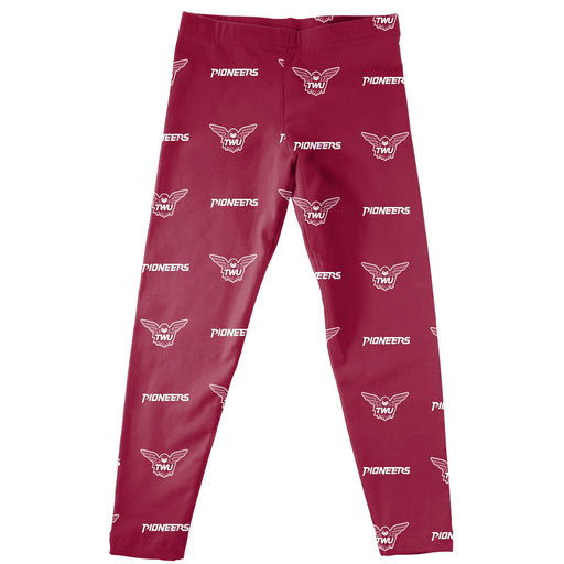 Texas Womans Pioneers Vive La Fete Girls Game Day All Over Two Logos Elastic Waist Classic Play Maroon Leggings Tights