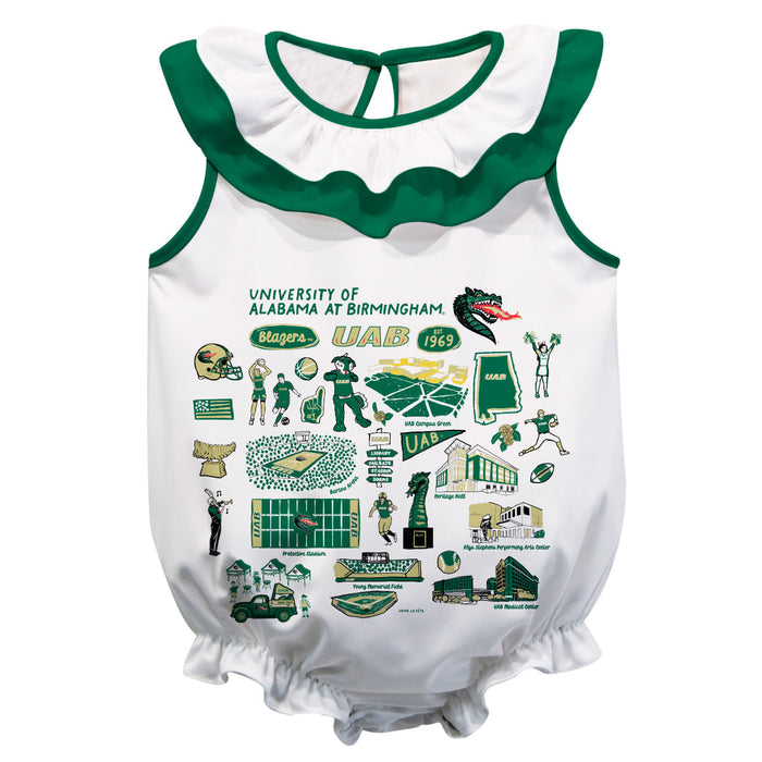Alabama at Birmingham Blazers  White Hand Sketched Vive La Fete Impressions Artwork Sleeveless Ruffle Onesie Bodysuit