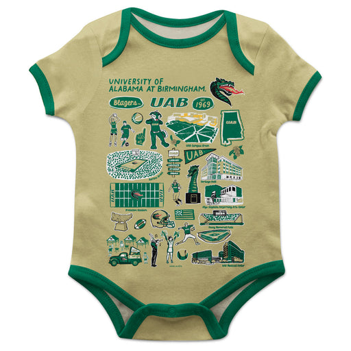 Alabama at Birmingham Blazers Hand Sketched Vive La Fete Impressions Artwork Infant Gold Short Sleeve Onesie Bodysuit
