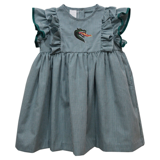 Alabama at Birmingham Blazers Embroidered Hunter Green Gingham Ruffle Dress