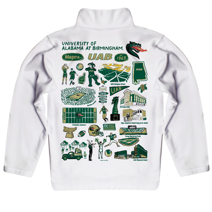 Alabama at Birmingham Blazers Hand Sketched Vive La Fete Impressions Artwork White Boys Quarter Zip Pullover V1 - Vive La Fête - Online Apparel Store