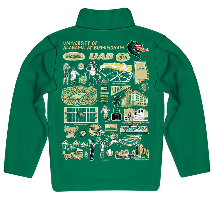 Alabama at Birmingham Blazers Hand Sketched Vive La Fete Impressions Artwork Green Boys Quarter Zip Pullover V1 - Vive La Fête - Online Apparel Store