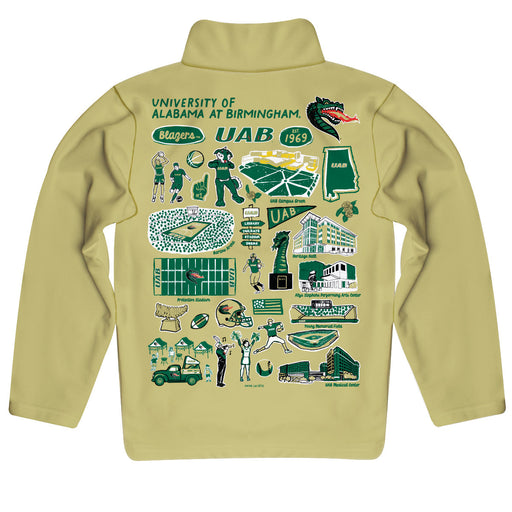 Alabama at Birmingham Blazers Hand Sketched Vive La Fete Impressions Artwork Gold Boys Quarter Zip Pullover V1 - Vive La Fête - Online Apparel Store