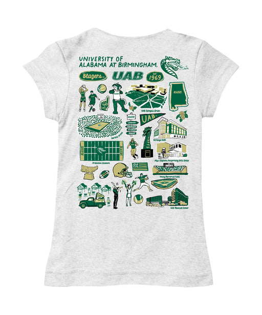 Alabama at Birmingham Blazers Hand Sketched Vive La Fete Impressions Artwork White Girls Cotton Short Sleeve Tee - Vive La Fête - Online Apparel Store