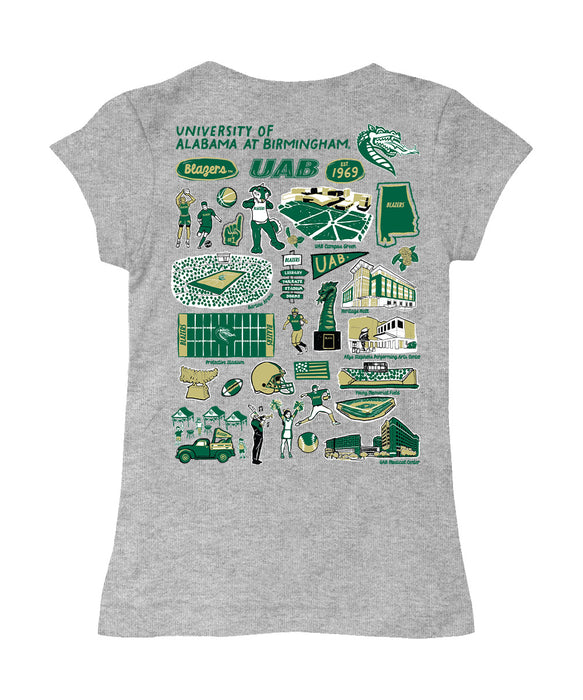 Alabama at Birmingham Blazers Hand Sketched Vive La Fete Impressions Artwork Grey Girls Cotton Short Sleeve Tee - Vive La Fête - Online Apparel Store