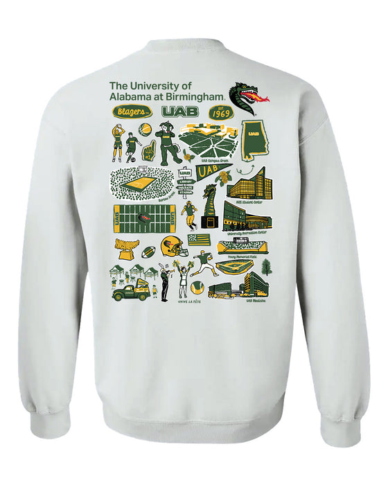 Alabama at Birmingham Blazers Hand Sketched Artwork Green Crewneck Sweatshirt for Women - Vive La Fête - Online Apparel Store