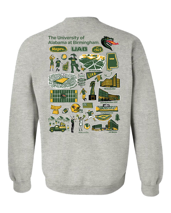 Alabama at Birmingham Blazers Hand Sketched Artwork Green Crewneck Sweatshirt for Women - Vive La Fête - Online Apparel Store