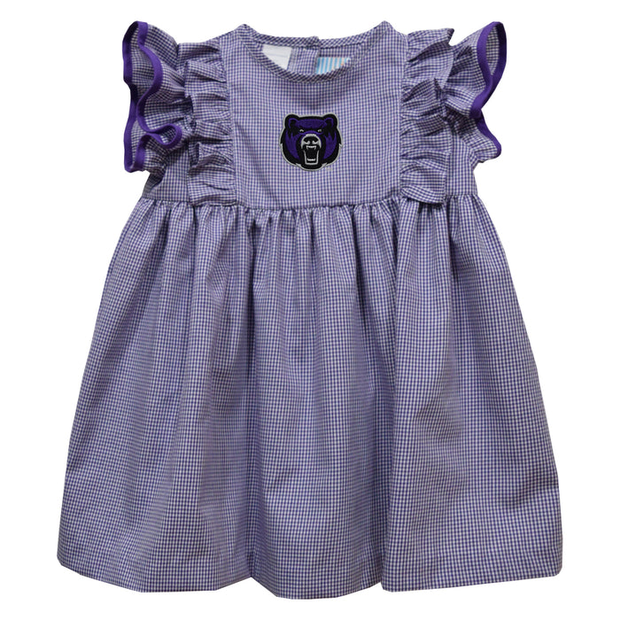 University of Central Arkansas Bears UCA Embroidered Purple Gingham Ruffle Dress
