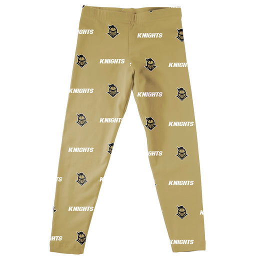 UCF Knights Vive La Fete Girls Game Day All Over Logo Elastic Waist Classic Play Gold Leggings Tights