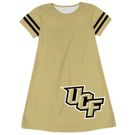 UCF Knights Vive La Fete Girls Game Day Short Sleeve Gold A-Line Dress with large Logo