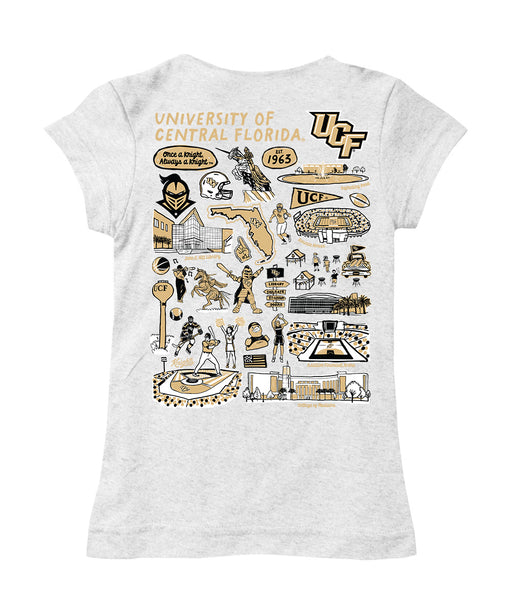 UCF Knights Hand Sketched Vive La Fete Impressions Artwork White Girls Cotton Short Sleeve Tee - Vive La Fête - Online Apparel Store