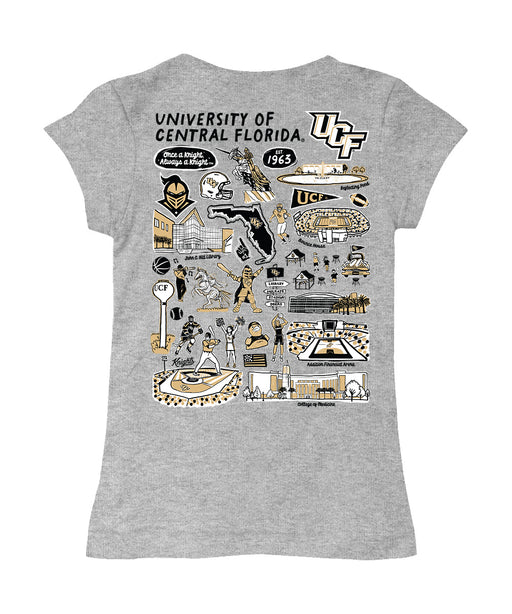 UCF Knights Hand Sketched Vive La Fete Impressions Artwork Grey Girls Cotton Short Sleeve Tee - Vive La Fête - Online Apparel Store