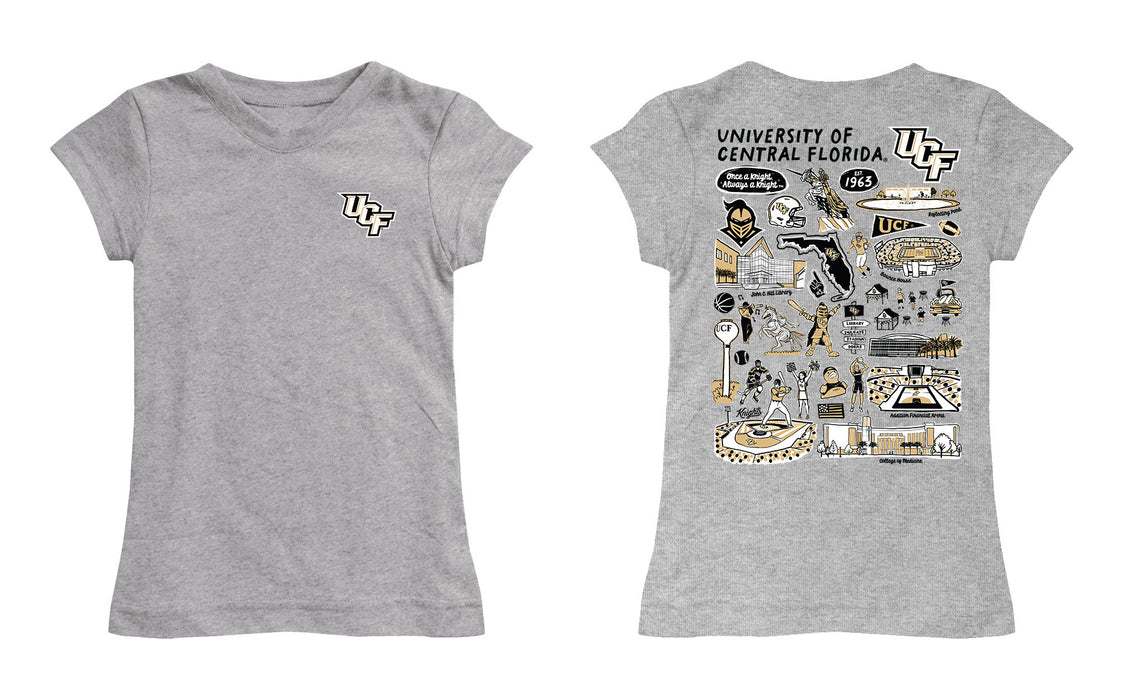 UCF Knights Hand Sketched Vive La Fete Impressions Artwork Grey Girls Cotton Short Sleeve Tee - Vive La Fête - Online Apparel Store