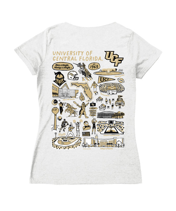 UCF Knights Hand Sketched Vive La Fete Impressions Artwork Black Women Cotton Short Sleeve V-Neck Tshirt