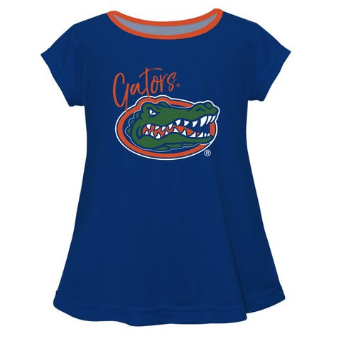 Florida Gators Vive La Fete Girls Game Day Short Sleeve Blue Top with School Logo and Name