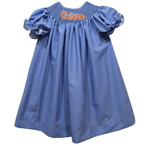 Florida Gators Smocked Royal Gingham Short Sleeve Bishop