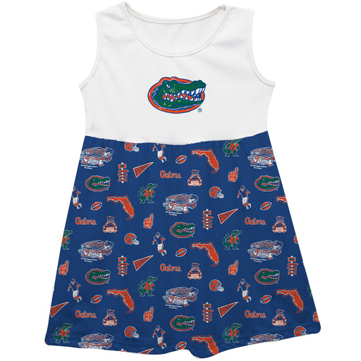 Florida Gators Sleeveless Tank Dress Girls Blue Repeat Print Hand Sketched Vive La Fete Impressions