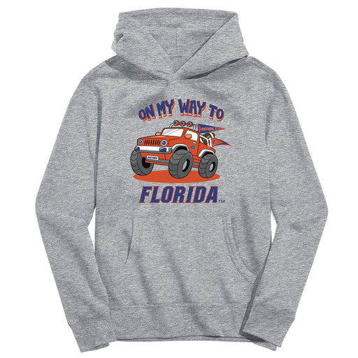Florida Gators On My Way Monster Truck Heather Grey Cotton Youth Hoodie