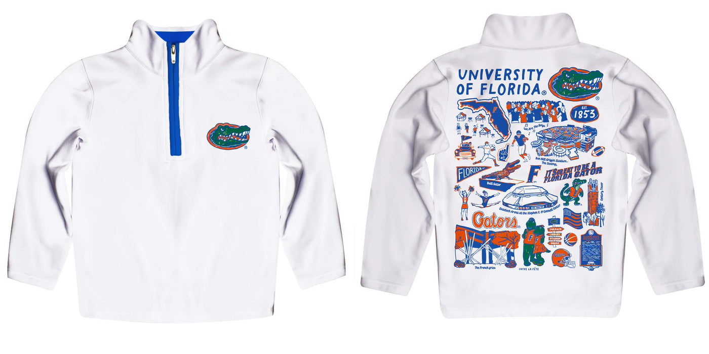 Florida Gators Hand Sketched Vive La Fete Impressions Artwork White Boys Quarter Zip Pullover V1 - Vive La Fête - Online Apparel Store