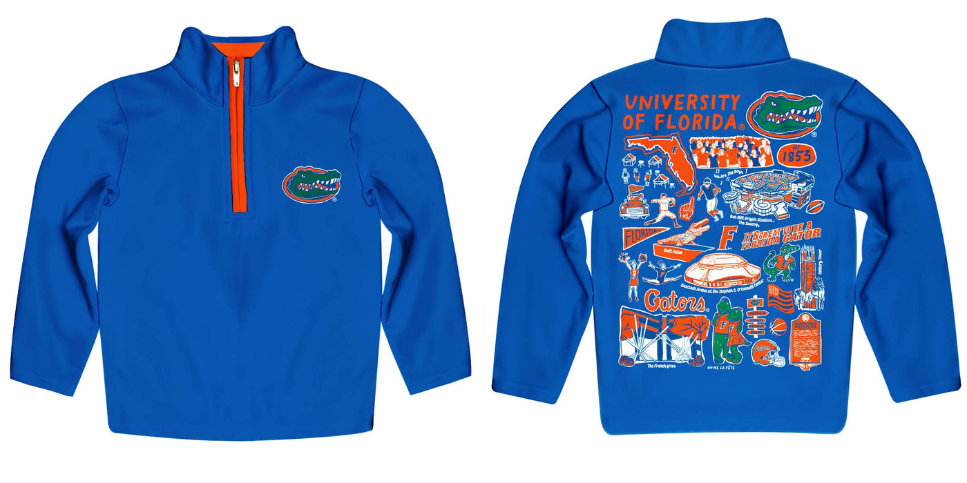Florida Gators Hand Sketched Vive La Fete Impressions Artwork Blue Boys Quarter Zip Pullover V1 - Vive La Fête - Online Apparel Store